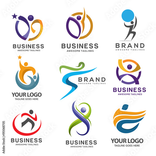 simple modern abstract fitness logo set, abstract active sport logo,elegant abstract active people logo,Sport fitness medical or health care center logo design concept.
