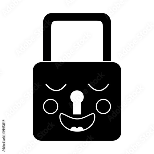 safe secure padlock kawaii character vector illustration black image