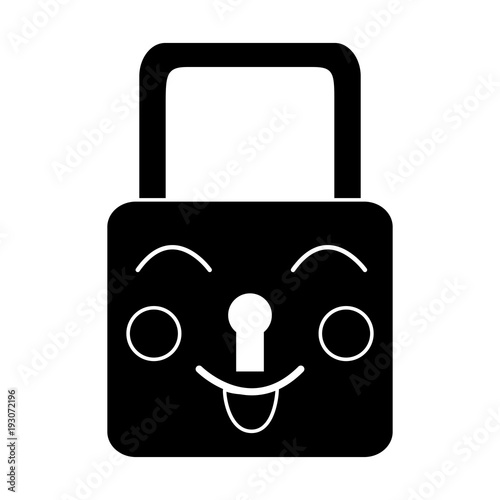 safe secure padlock kawaii character vector illustration black image