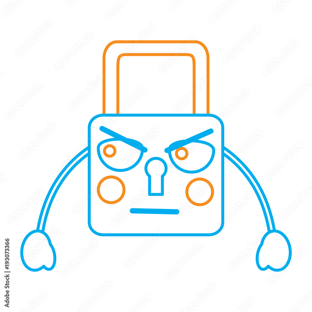 safety lock angry emoji icon image vector illustration design  orange and blue line
