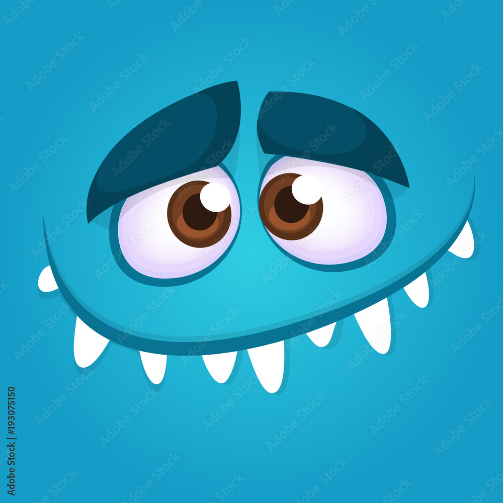 Funny cartoon monster face smiling. Vector illustration of blue creepy  monster avatar. Halloween design Stock Vector | Adobe Stock