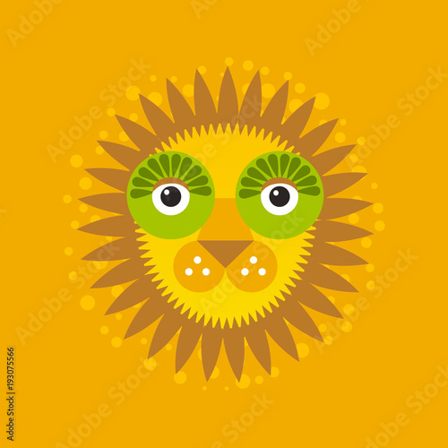 Fototapeta Naklejka Na Ścianę i Meble -  funny face big cat, lion with mane on Orange background. Vector