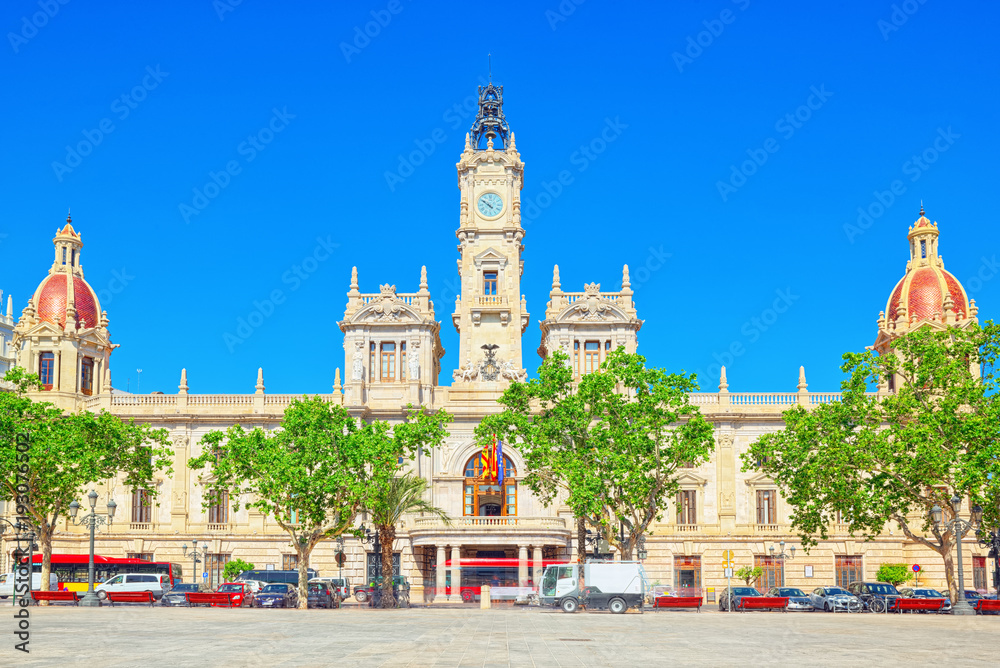 Obraz premium Modernism Plaza of the City Hall of Valencia, Town hall Square.