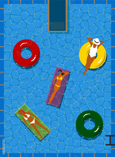 the girls are swimming in the pool. pool for relaxation. background for a flyer and a poster. Rest in the hotel