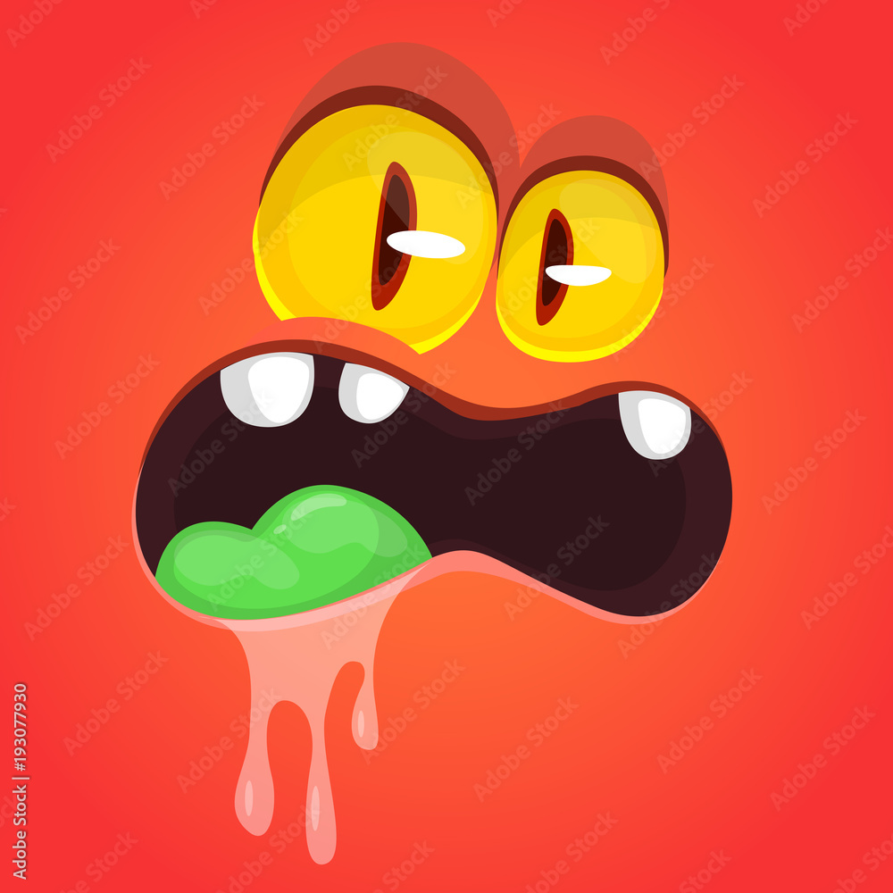 Obraz premium Cool Cartoon Red Monster Face. Vector Halloween illustration