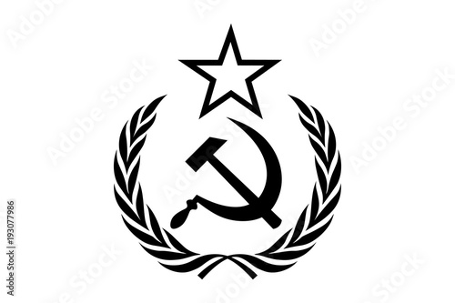 cccp symbol, hammer, sickle, star, and wreath on white background photo