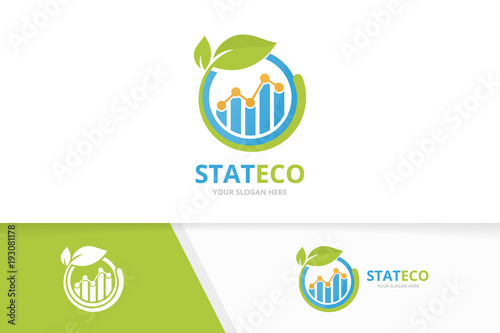 Vector graph and leaf logo combination. Diagram and eco symbol or icon. Unique chart and organic logotype design template.