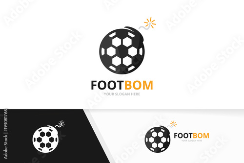 Vector soccer and bomb logo combination. Ball and detonate symbol or icon. Unique football and weapon logotype design template.