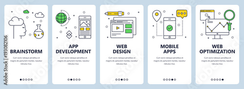 Vector modern thin line web development concept banner set