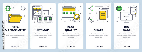 Vector modern thin line data management concept web banner set
