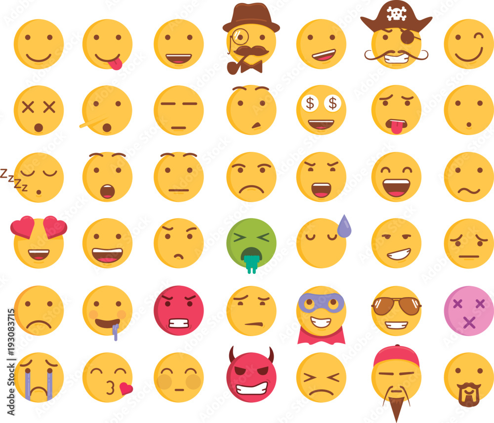 Set of 42 emoticon smileys. Vector emoji facial expression icons Set of 42 emoticon smileys. Vector emoji facial expression icons