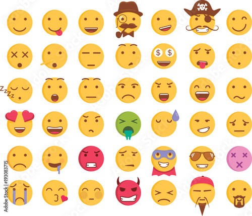 Set of 42 emoticon smileys. Vector emoji facial expression icons