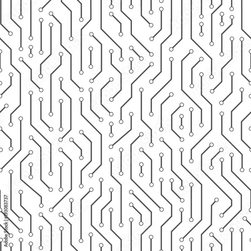 Technology seamless pattern from line connections. Abstract information connectivity background. IT-development conception. Neural structure. Vector illustration