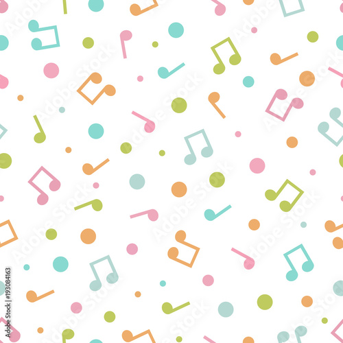Vector illustration of seamless pattern of multicolored music notes and circles