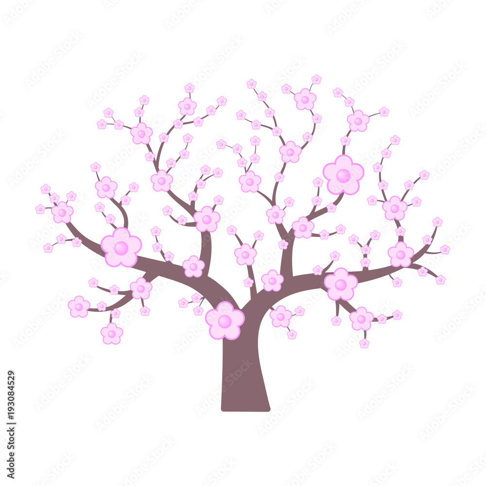 Fototapeta premium Vector tree. Pink japanese cherry. Spring flowering tree. Vector illustration