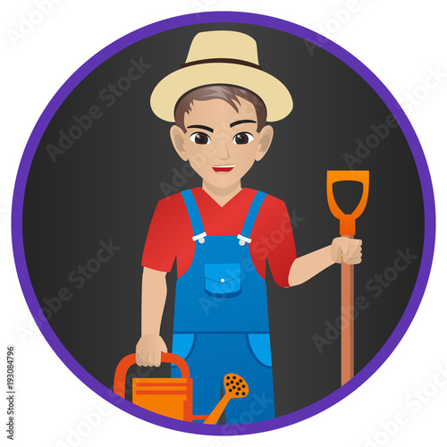 Male Gardener Holding  Watering Can and Shovel