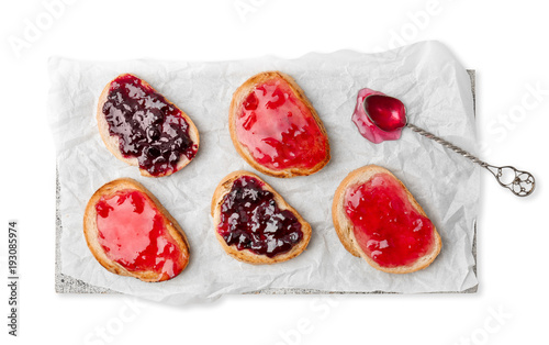 Wallpaper Mural Delicious toasts with sweet jams on white background Torontodigital.ca