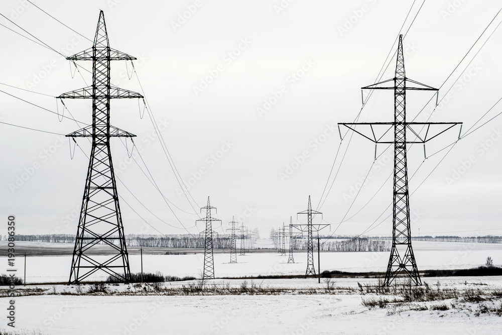 the high voltage line in winter time