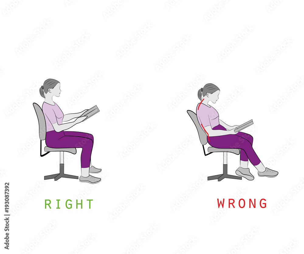 posture while reading a book sitting on a chair. vector illustration
