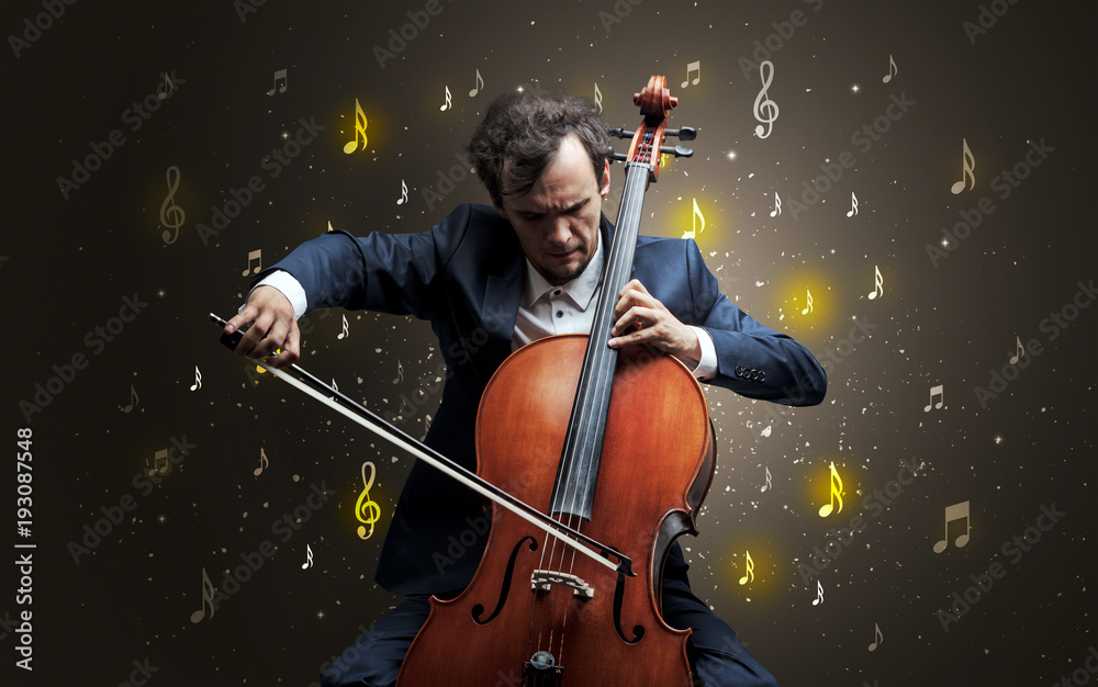Fototapeta premium Falling notes with classical musician