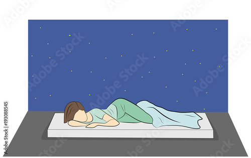 the girl is lying on the bed at night. vector illustration.