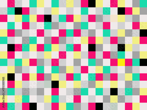 Pixel art style vector background with red,yellow,green and black squares