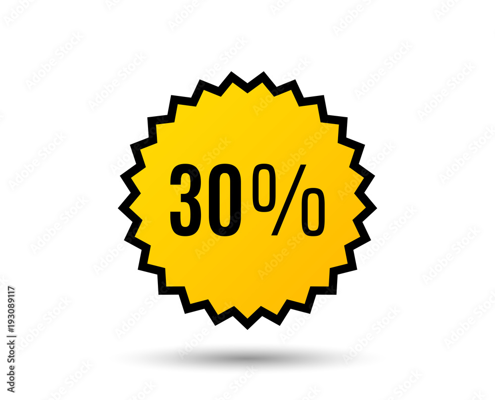 30% off Sale. Discount offer price sign. Special offer symbol. Star button. Graphic design element. Vector