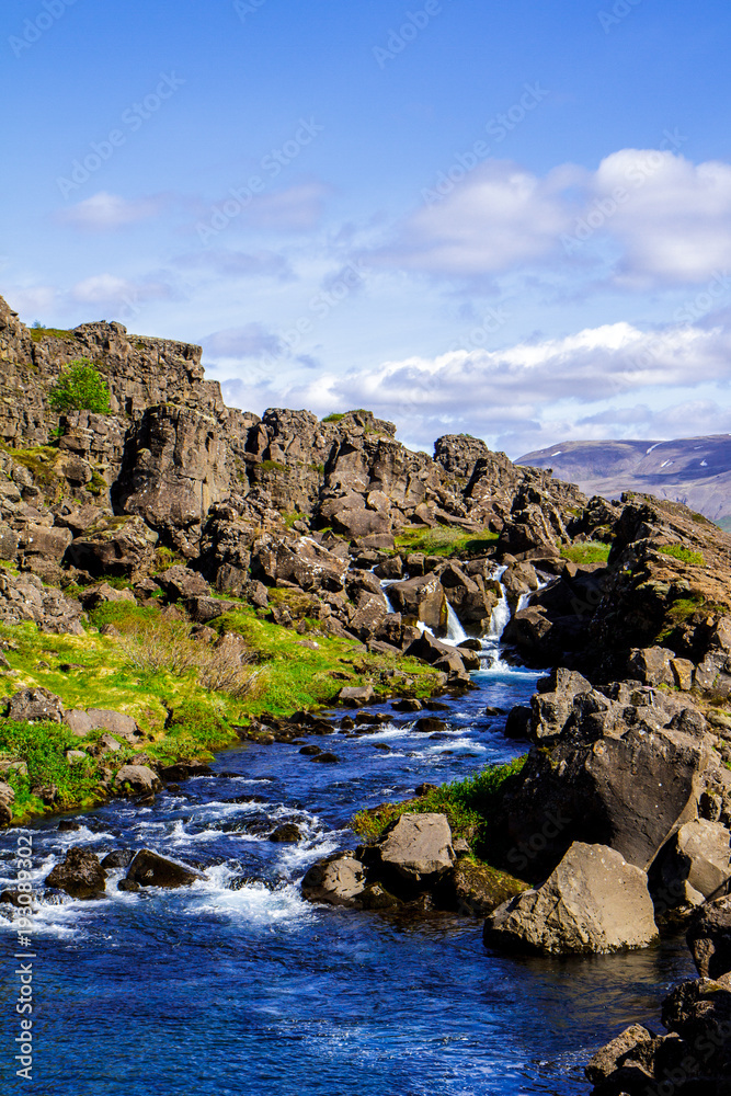 Rocks and a river in the national park. Thingvellir in Iceland 12.06,2017