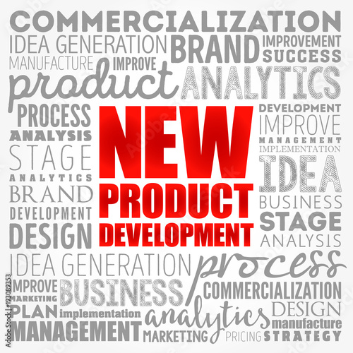 New product development word cloud collage  business concept background