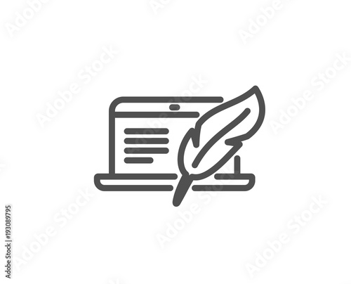 Copywriting notebook line icon. Ð¡opyright feather sign. Media content symbol. Quality design element. Editable stroke. Vector