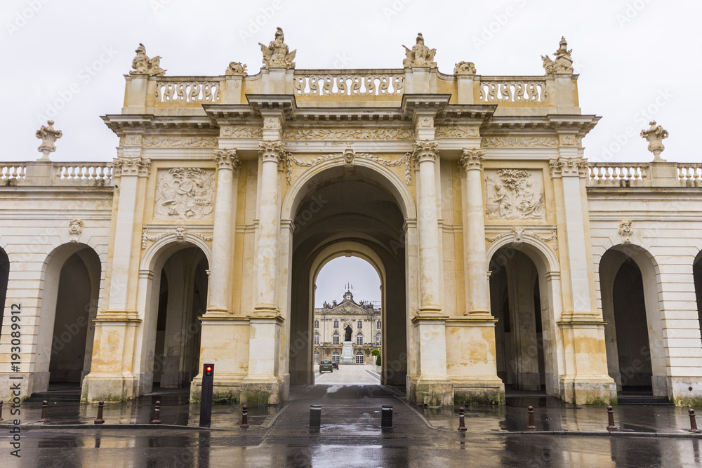 The Arc Héré, a triumphal arch between Place Stanislas and Place de la Carrière in Nancy, France. A World Heritage Site since 1983