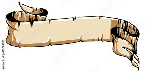 Aged scroll paper with wavind ends. Medieval document vector illustrator. photo