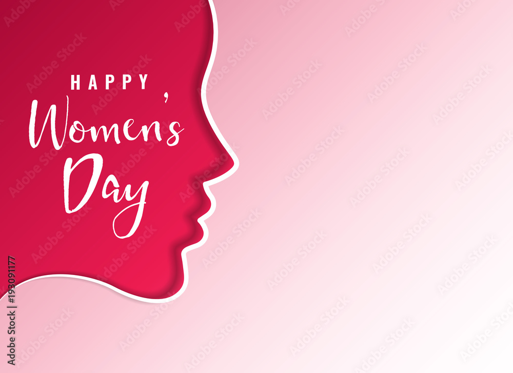 clean happy women's day card design with female face