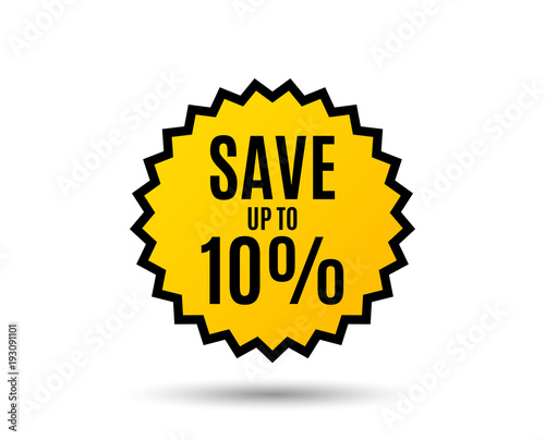 Save up to 10%. Discount Sale offer price sign. Special offer symbol. Star button. Graphic design element. Vector