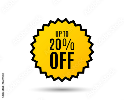 Up to 20% off Sale. Discount offer price sign. Special offer symbol. Save 20 percentages. Star button. Graphic design element. Vector