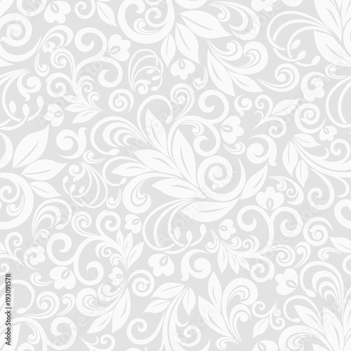 Seamless grey background with white pattern in baroque style. Vector retro illustration. Ideal for printing on fabric or paper.