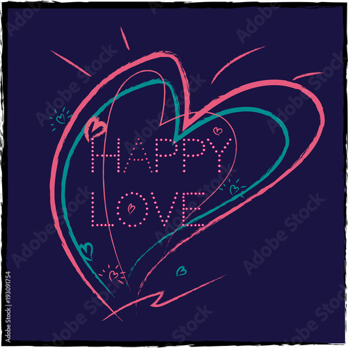 A background  hearts painted in different colors and text. Holiday red heart abstract background.