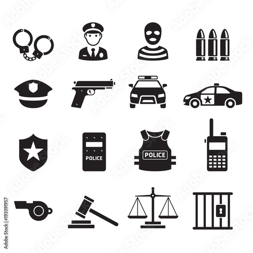 Police icons. Vector illustrations. photo