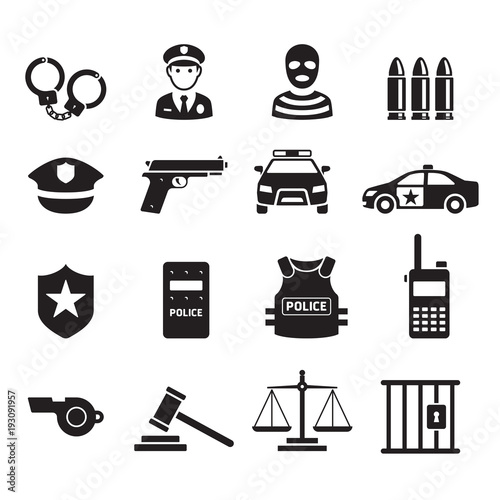 Police icons. Vector illustrations.