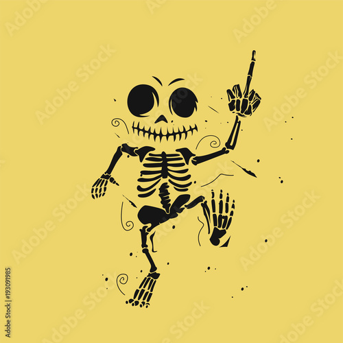 Human dancing skeleton on golden background vector illustration. photo
