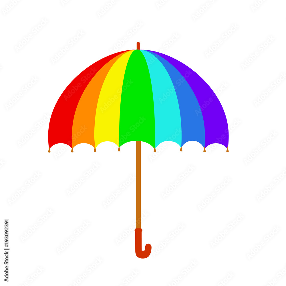 Rainbow umbrella icon. Colorful umbrella isolated on white background. Stock vector in cartoon style