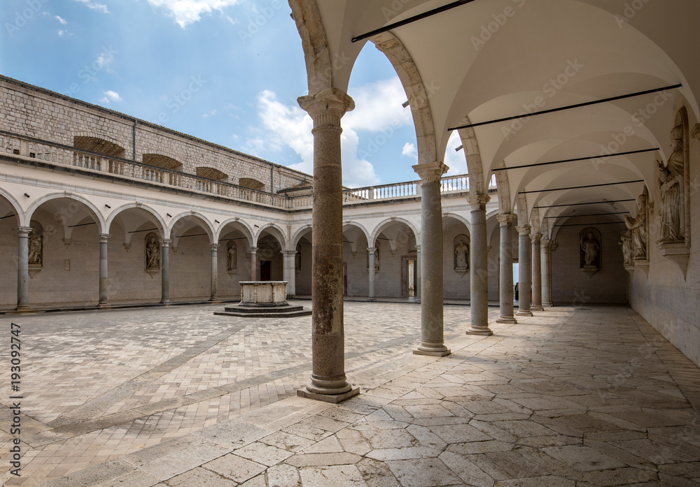  Cloister of Benedictine abbey of Monte Cassino. Italy