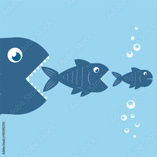 big fish eat little fish, food chain design, stock vector illustration