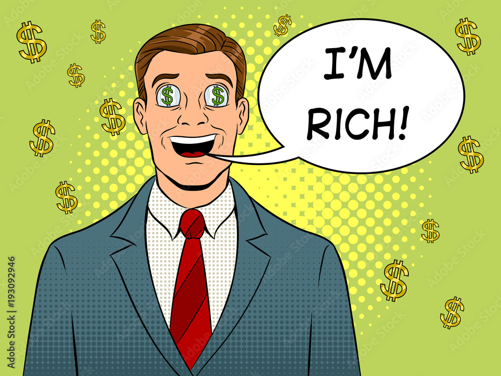 Businessman with dollar sign in eyes pop art Businessman with dollar sign in eyes pop art