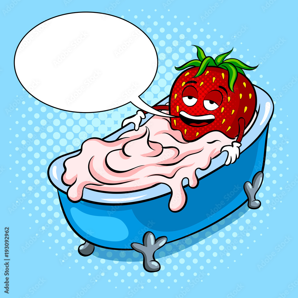 Strawberry and bath of cream pop art vector Strawberry and bath of cream pop art vector