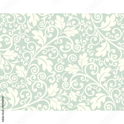 Seamless lime background with light pattern in baroque style. Vector retro illustration. Ideal for printing on fabric or paper.