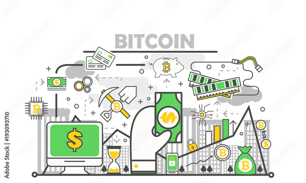 Bitcoin concept vector modern thin line flat design illustration