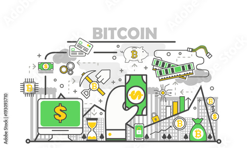 Bitcoin concept vector modern thin line flat design illustration