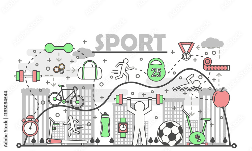 Sport concept vector illustration in flat linear style