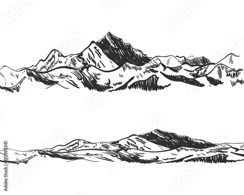 VECTOR illustration: drawings of mountains, drawn nature, landscape, outdoor sketch.